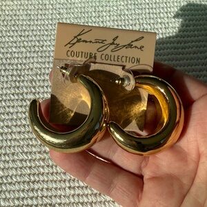 Kenneth Jay Lane couture collection, large statement Shiny Gold Hoop Earrings